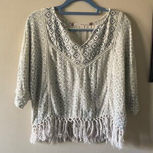 Chelsea & Violet Light Blue and Cream Boho Fringe Tunic